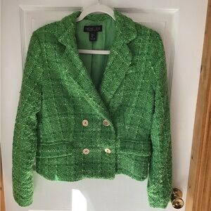 Rachel Zoe Vibrant Green Textured Double-Breasted Blazer